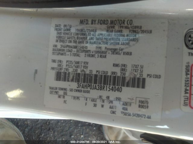 Photo 8 VIN: 3FAHP0JA3BR154040 - FORD FUSION 