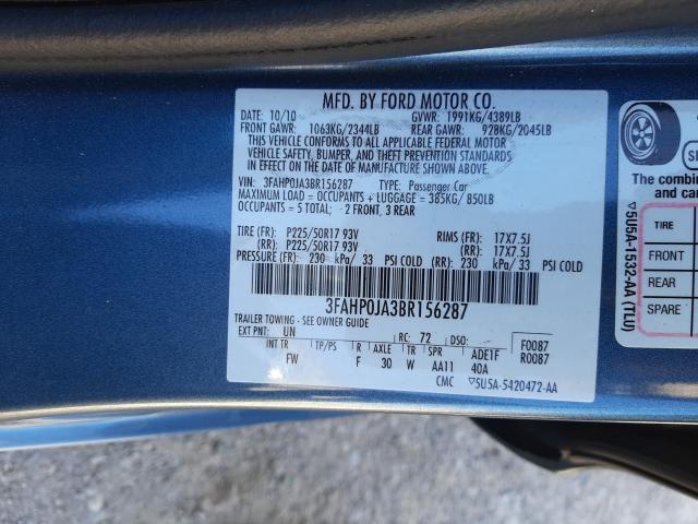 Photo 9 VIN: 3FAHP0JA3BR156287 - FORD FUSION SEL 