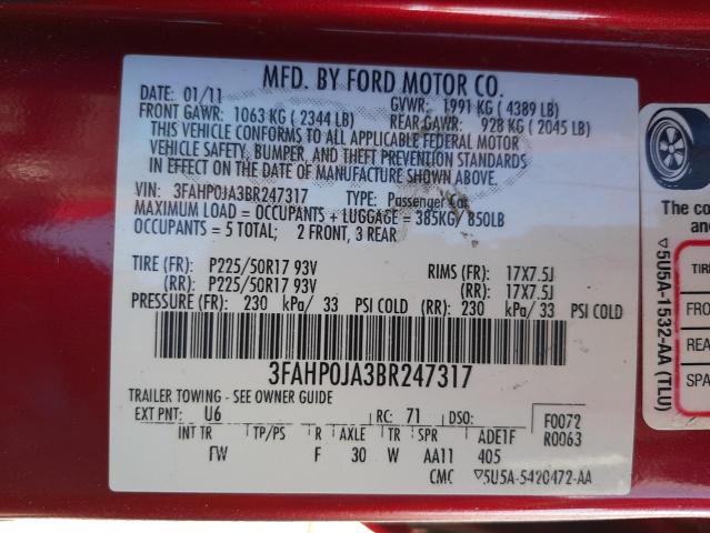 Photo 9 VIN: 3FAHP0JA3BR247317 - FORD FUSION SEL 