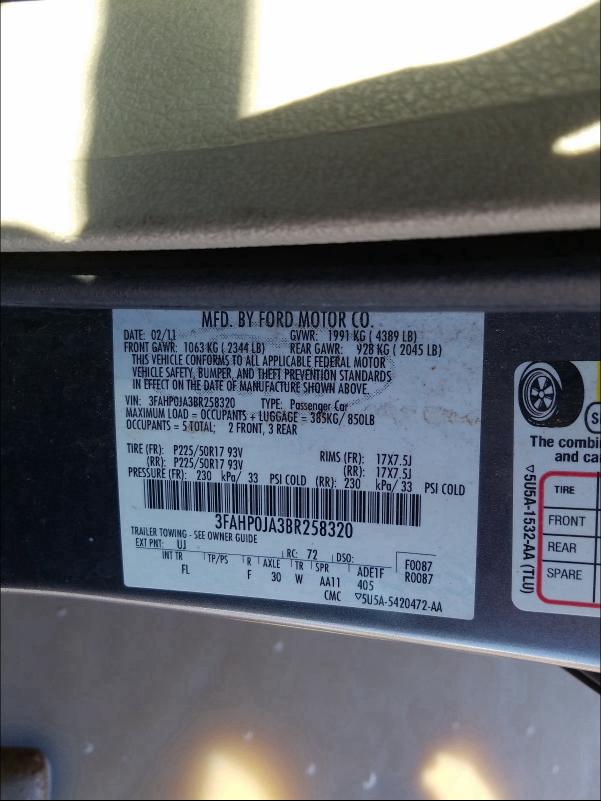 Photo 9 VIN: 3FAHP0JA3BR258320 - FORD FUSION SEL 