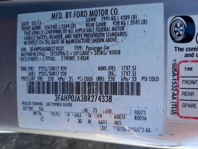 Photo 9 VIN: 3FAHP0JA3BR274338 - FORD FUSION SEL 