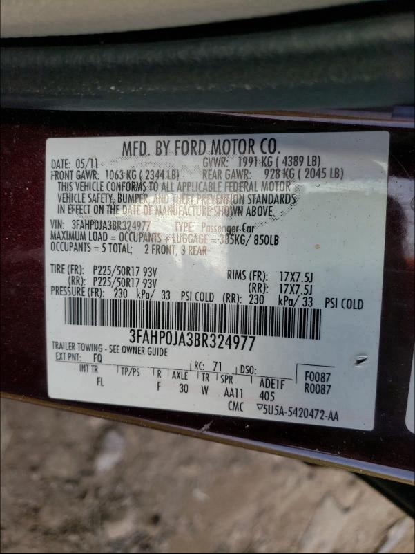 Photo 9 VIN: 3FAHP0JA3BR324977 - FORD FUSION SEL 