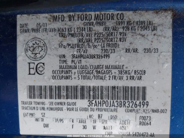 Photo 8 VIN: 3FAHP0JA3BR326499 - FORD FUSION 