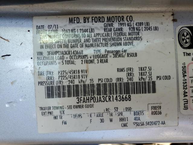 Photo 12 VIN: 3FAHP0JA3CR143668 - FORD FUSION SEL 