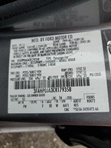 Photo 11 VIN: 3FAHP0JA3CR179358 - FORD FUSION SEL 