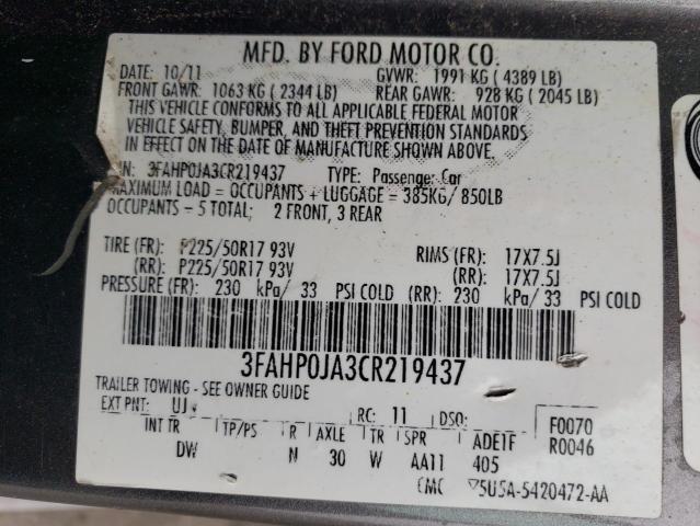 Photo 11 VIN: 3FAHP0JA3CR219437 - FORD FUSION 