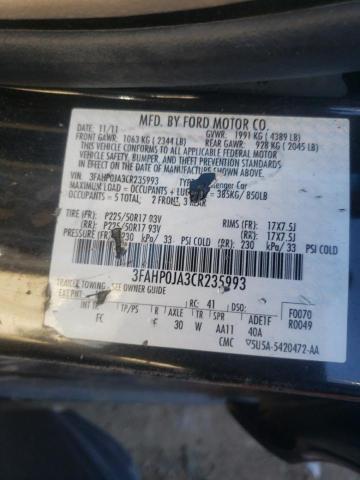 Photo 11 VIN: 3FAHP0JA3CR235993 - FORD FUSION SEL 