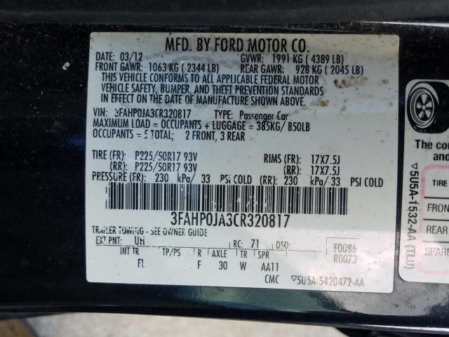 Photo 9 VIN: 3FAHP0JA3CR320817 - FORD FUSION SEL 