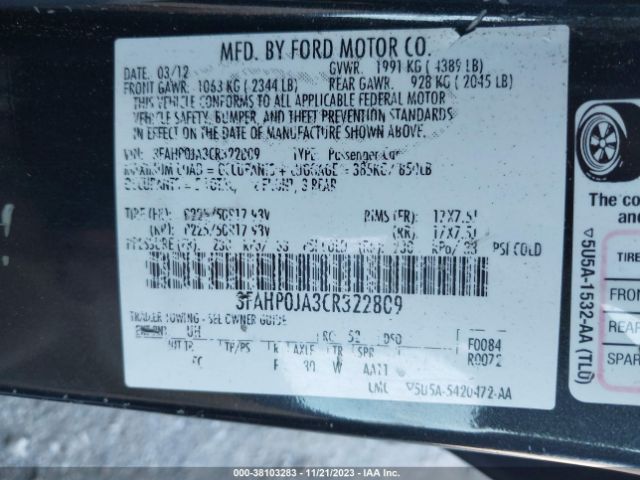 Photo 8 VIN: 3FAHP0JA3CR322809 - FORD FUSION 