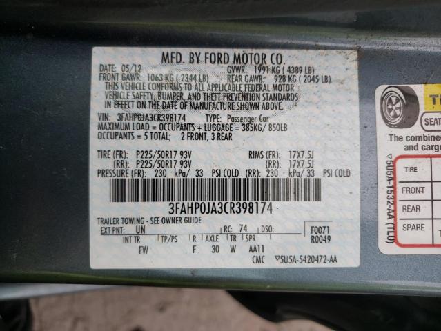 Photo 9 VIN: 3FAHP0JA3CR398174 - FORD FUSION SEL 