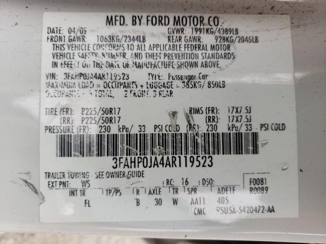 Photo 9 VIN: 3FAHP0JA4AR119523 - FORD FUSION SEL 