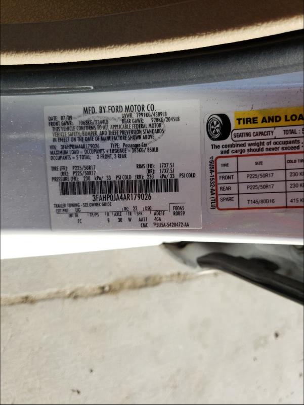 Photo 9 VIN: 3FAHP0JA4AR179026 - FORD FUSION SEL 