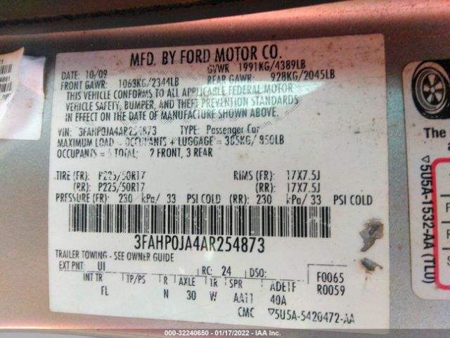 Photo 8 VIN: 3FAHP0JA4AR254873 - FORD FUSION 