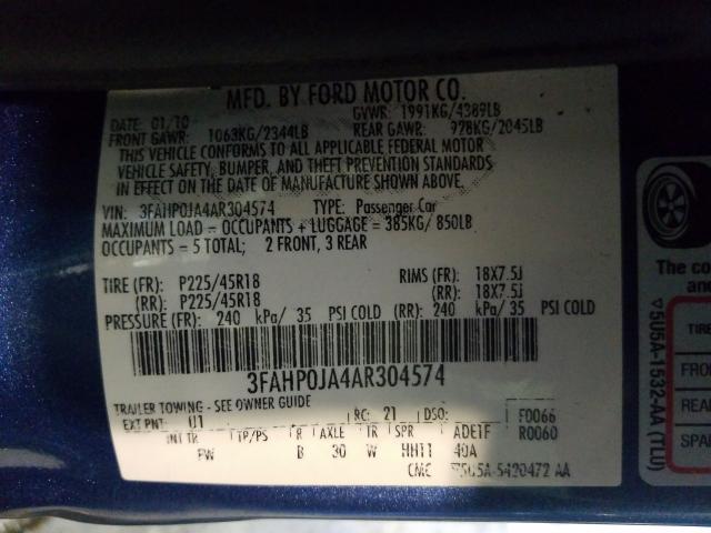 Photo 9 VIN: 3FAHP0JA4AR304574 - FORD FUSION SEL 