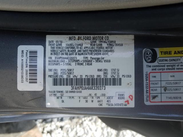 Photo 9 VIN: 3FAHP0JA4AR320273 - FORD FUSION SEL 