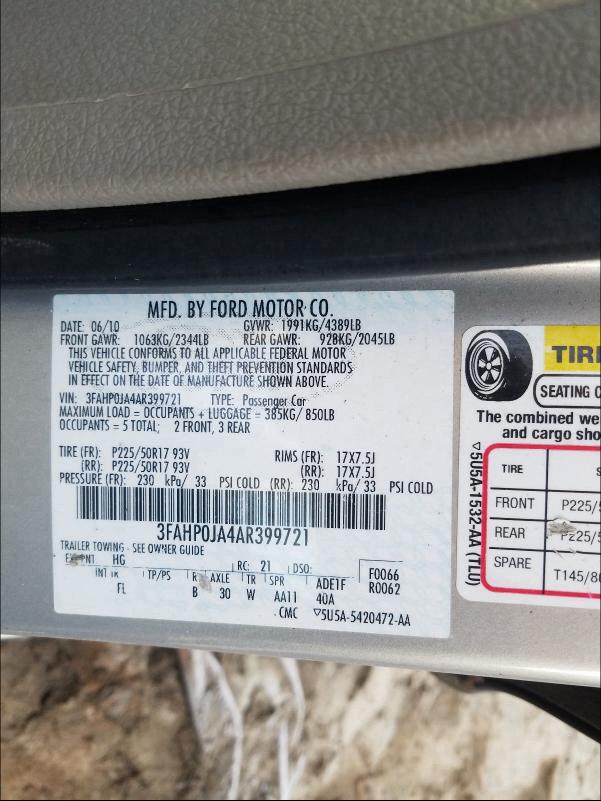 Photo 9 VIN: 3FAHP0JA4AR399721 - FORD FUSION SEL 