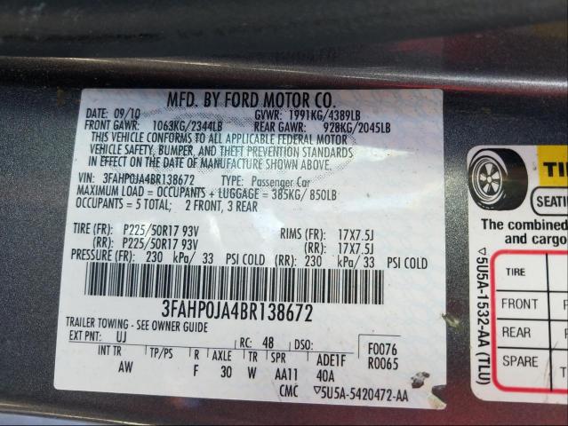 Photo 9 VIN: 3FAHP0JA4BR138672 - FORD FUSION SEL 