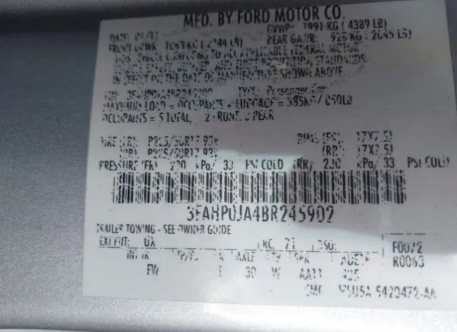 Photo 8 VIN: 3FAHP0JA4BR245902 - FORD FUSION 