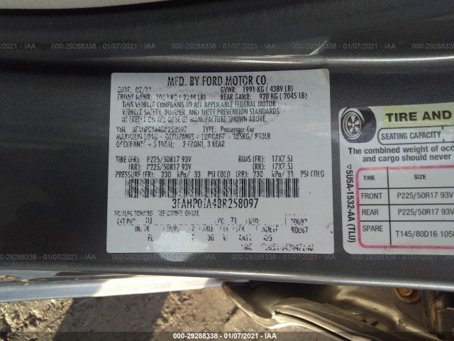 Photo 8 VIN: 3FAHP0JA4BR258097 - FORD FUSION 