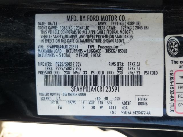 Photo 9 VIN: 3FAHP0JA4CR123591 - FORD FUSION SEL 