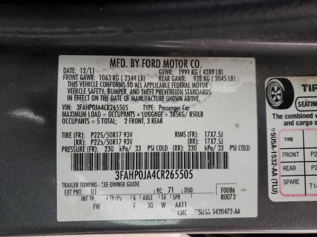 Photo 11 VIN: 3FAHP0JA4CR265505 - FORD FUSION SEL 