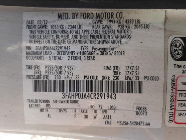 Photo 9 VIN: 3FAHP0JA4CR291943 - FORD FUSION SEL 