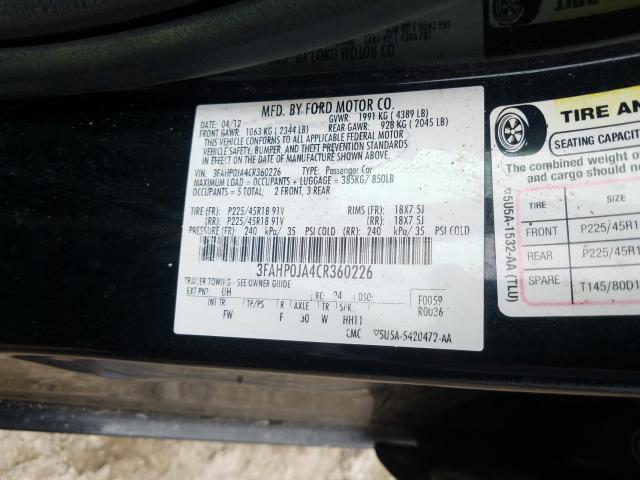 Photo 9 VIN: 3FAHP0JA4CR360226 - FORD FUSION SEL 