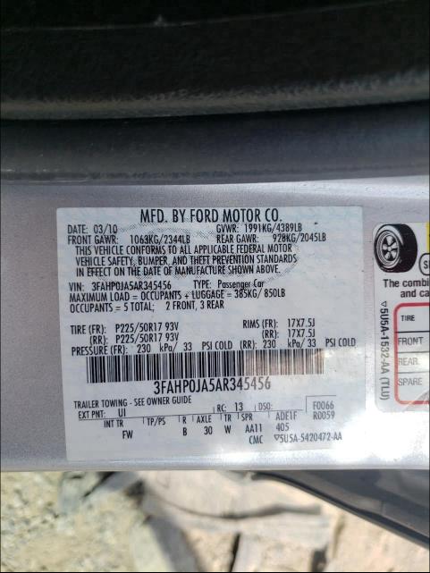 Photo 9 VIN: 3FAHP0JA5AR345456 - FORD FUSION SEL 