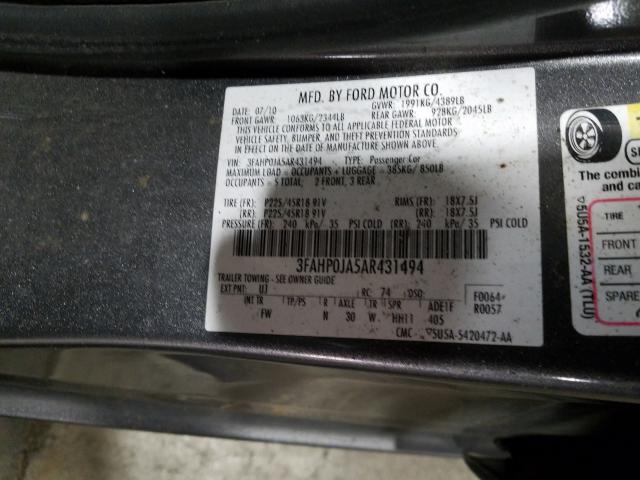 Photo 9 VIN: 3FAHP0JA5AR431494 - FORD FUSION SEL 