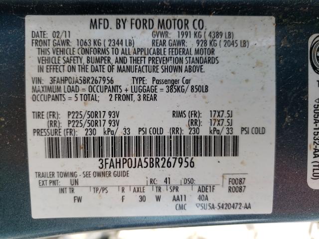 Photo 9 VIN: 3FAHP0JA5BR267956 - FORD FUSION SEL 