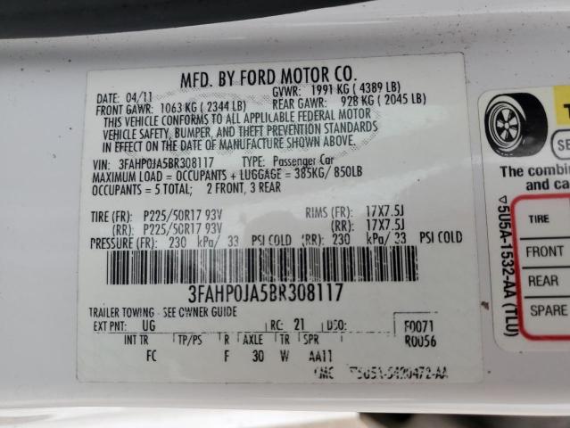 Photo 11 VIN: 3FAHP0JA5BR308117 - FORD FUSION SEL 