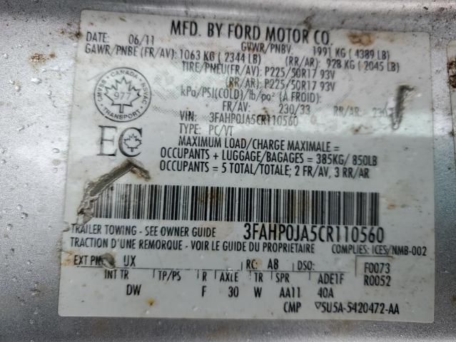 Photo 12 VIN: 3FAHP0JA5CR110560 - FORD FUSION 