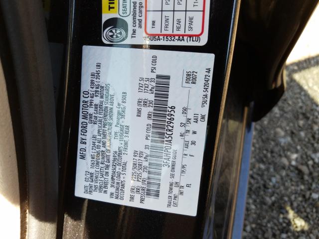 Photo 9 VIN: 3FAHP0JA5CR296956 - FORD FUSION SEL 