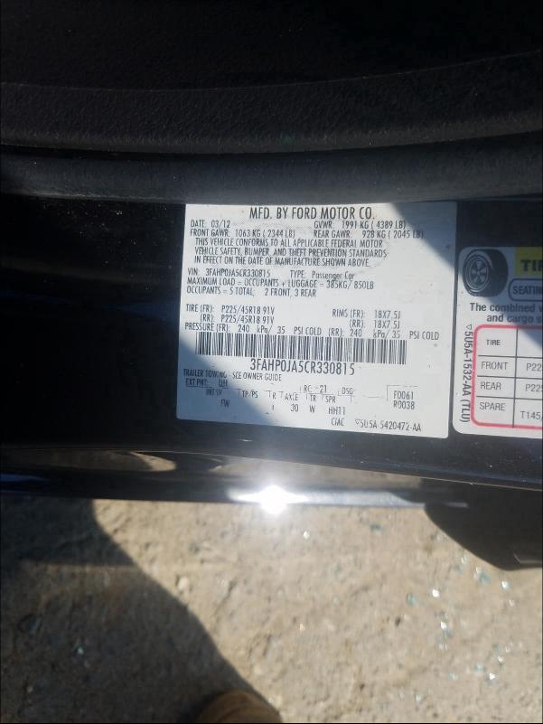 Photo 9 VIN: 3FAHP0JA5CR330815 - FORD FUSION SEL 