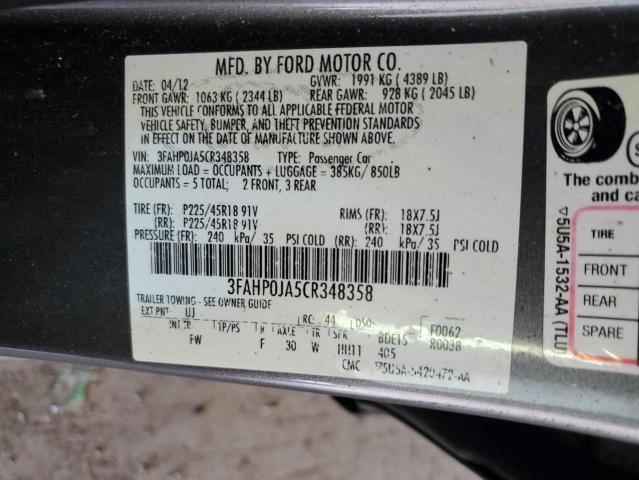 Photo 11 VIN: 3FAHP0JA5CR348358 - FORD FUSION SEL 