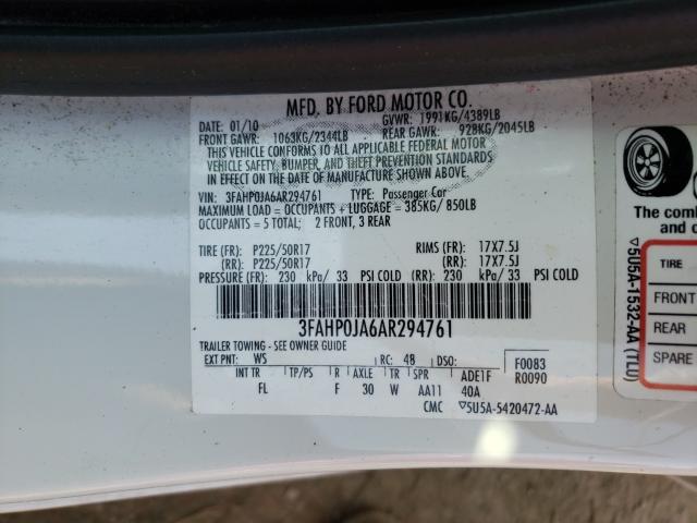 Photo 9 VIN: 3FAHP0JA6AR294761 - FORD FUSION SEL 