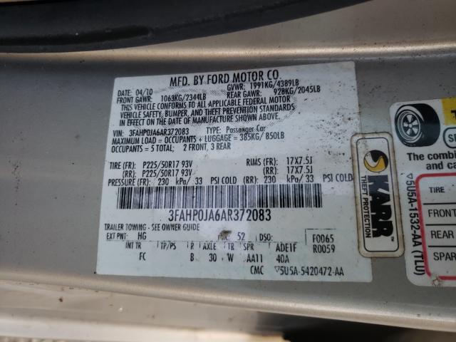 Photo 9 VIN: 3FAHP0JA6AR372083 - FORD FUSION SEL 