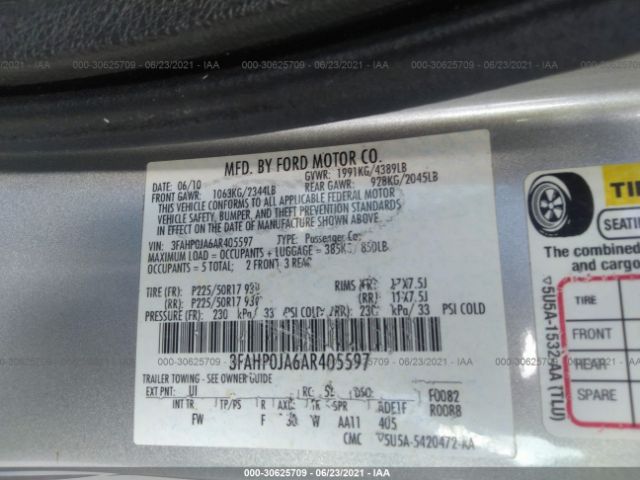 Photo 8 VIN: 3FAHP0JA6AR405597 - FORD FUSION 