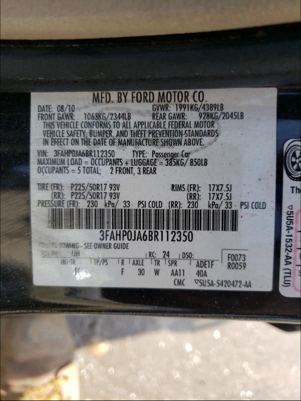 Photo 9 VIN: 3FAHP0JA6BR112350 - FORD FUSION SEL 