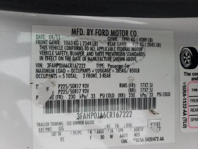 Photo 9 VIN: 3FAHP0JA6CR167222 - FORD FUSION SEL 