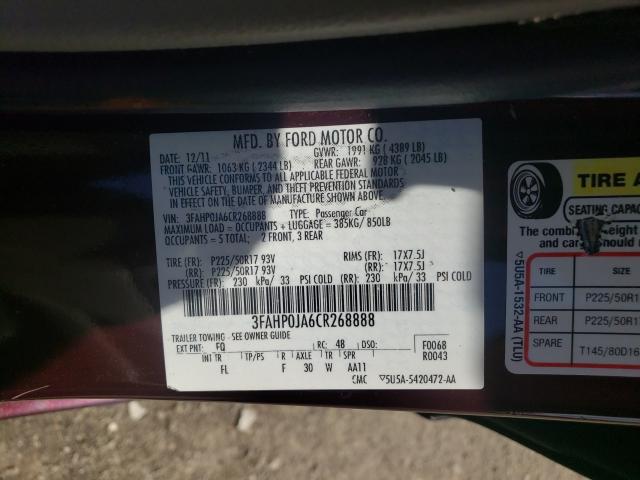 Photo 9 VIN: 3FAHP0JA6CR268888 - FORD FUSION SEL 