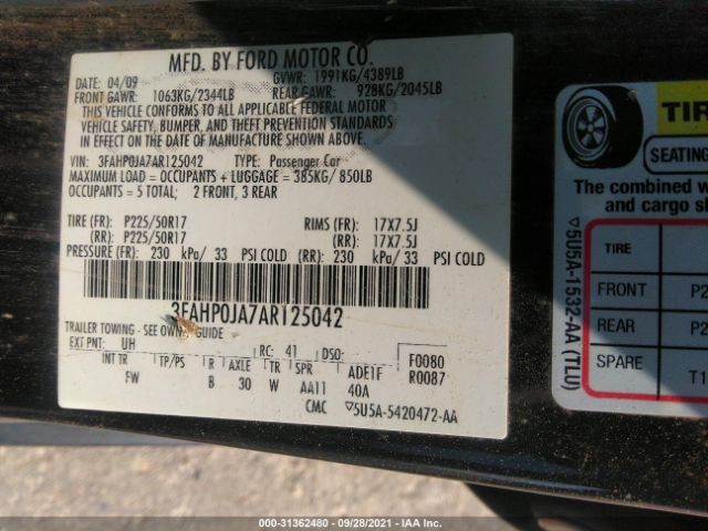 Photo 8 VIN: 3FAHP0JA7AR125042 - FORD FUSION 