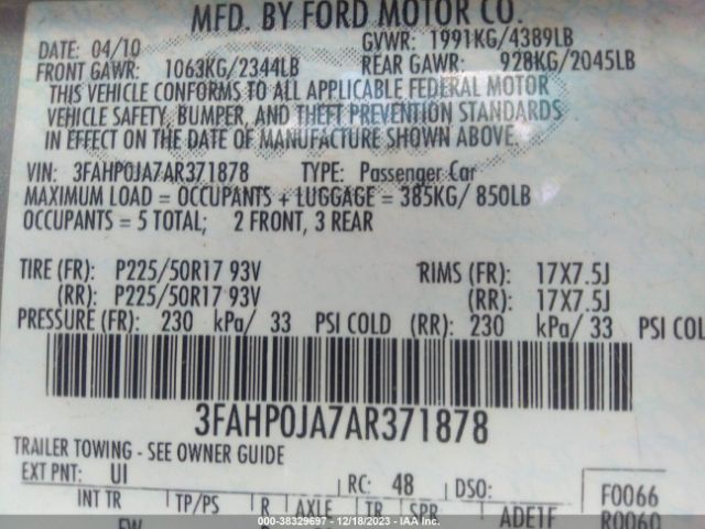 Photo 8 VIN: 3FAHP0JA7AR371878 - FORD FUSION 