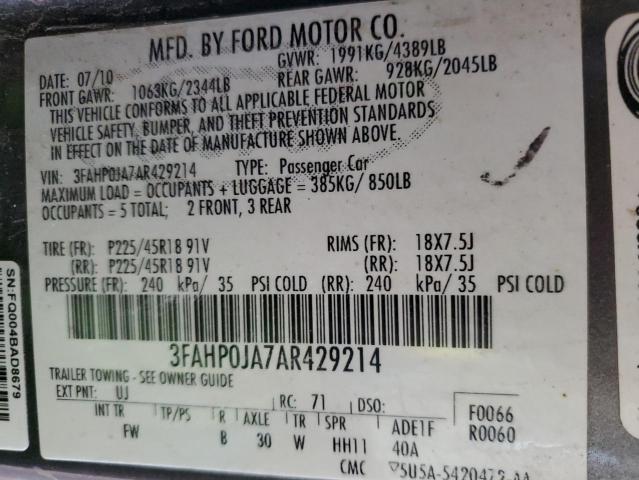 Photo 11 VIN: 3FAHP0JA7AR429214 - FORD FUSION SEL 