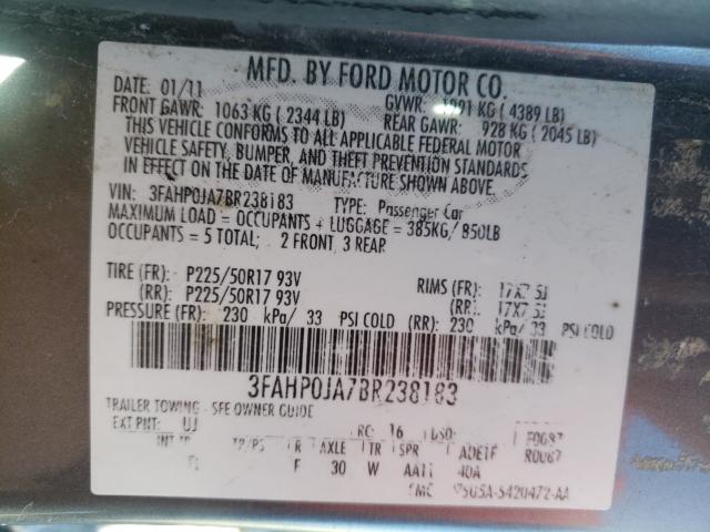 Photo 9 VIN: 3FAHP0JA7BR238183 - FORD FUSION SEL 