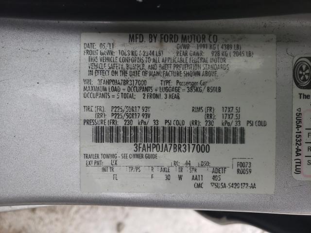 Photo 9 VIN: 3FAHP0JA7BR317000 - FORD FUSION SEL 