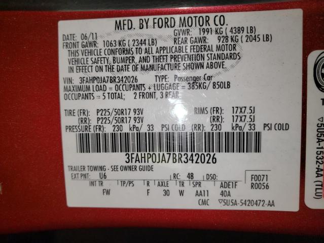 Photo 11 VIN: 3FAHP0JA7BR342026 - FORD FUSION 