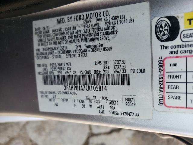 Photo 9 VIN: 3FAHP0JA7CR105814 - FORD FUSION SEL 