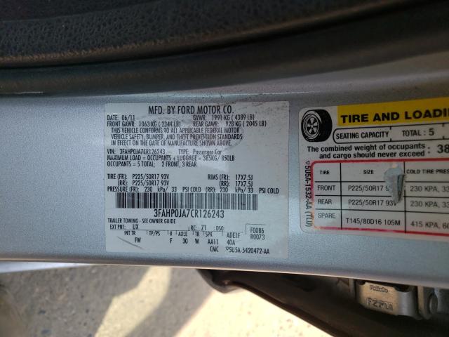 Photo 9 VIN: 3FAHP0JA7CR126243 - FORD FUSION SEL 