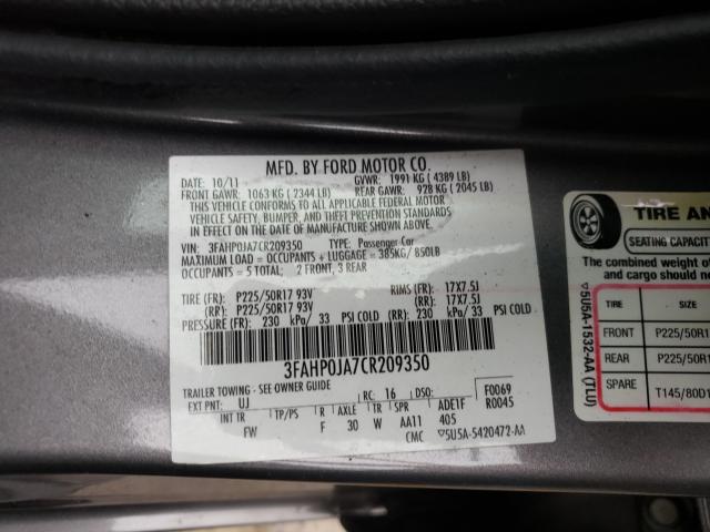 Photo 9 VIN: 3FAHP0JA7CR209350 - FORD FUSION SEL 